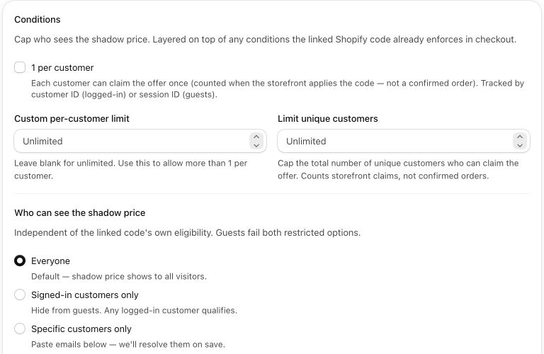 SaleSeek Shadow Discount · Conditions